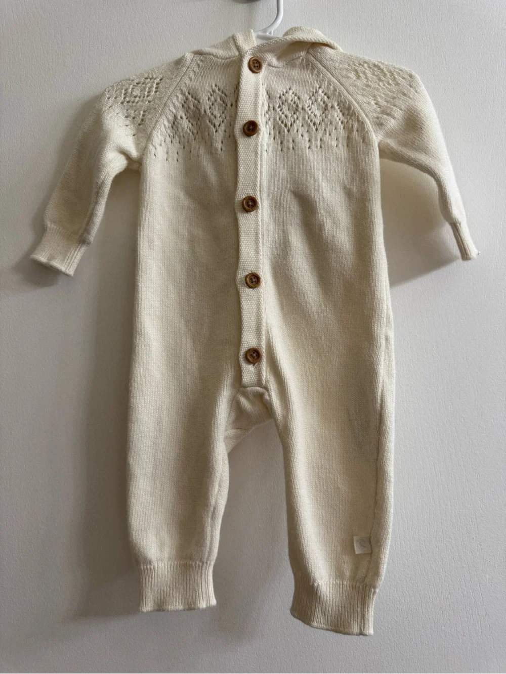 Little Planet by Carters Baby Knit One-Piece Romper in Cream with Buttons